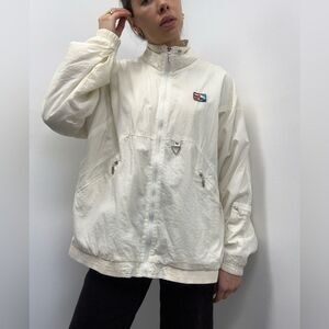 Vintage 90's Nautical Cream Windbreaker Funnel Neck Jacket Size L